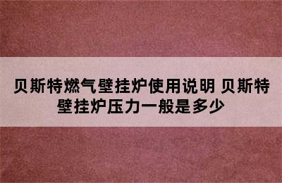 贝斯特燃气壁挂炉使用说明 贝斯特壁挂炉压力一般是多少